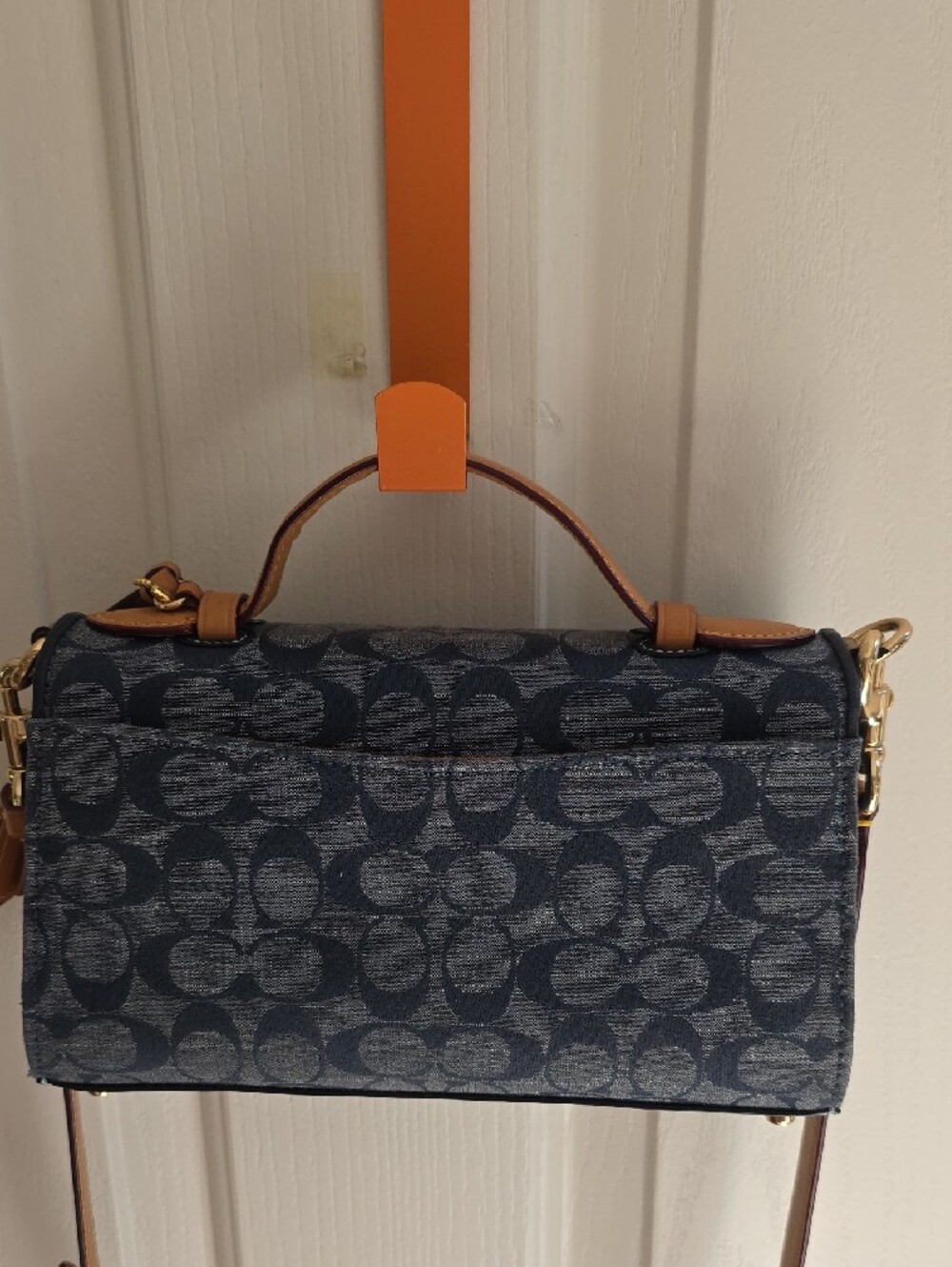 Coach Denim Signature Canvas Satchel with Tan Trim - Picture 6 of 11